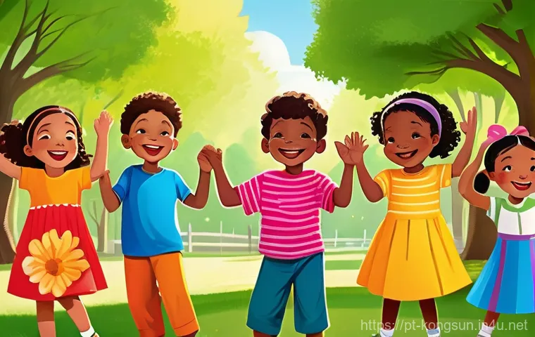 콩순이 동요 인기 이유 - **"The Joy of Rhythm and Movement"**: A brightly lit, vibrant illustration capturing a diverse group...