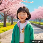 Home 19 콩순이 콘텐츠 기획 전략 - A cheerful and curious young animated character named Kongsuni, wearing colorful casual clothes and ...