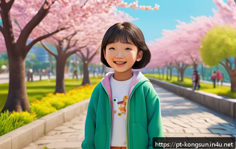 콩순이 콘텐츠 기획 전략 - A cheerful and curious young animated character named Kongsuni, wearing colorful casual clothes and ...