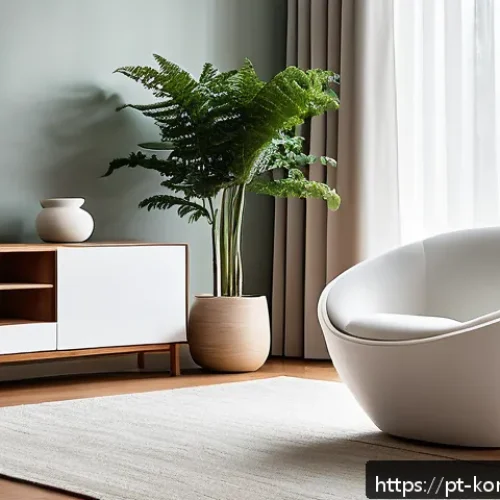 Home 30 콩순이 피규어 컬렉션 - A modern living room scene featuring a medium-sized Kongsooni figure made of smooth white ceramic wi...