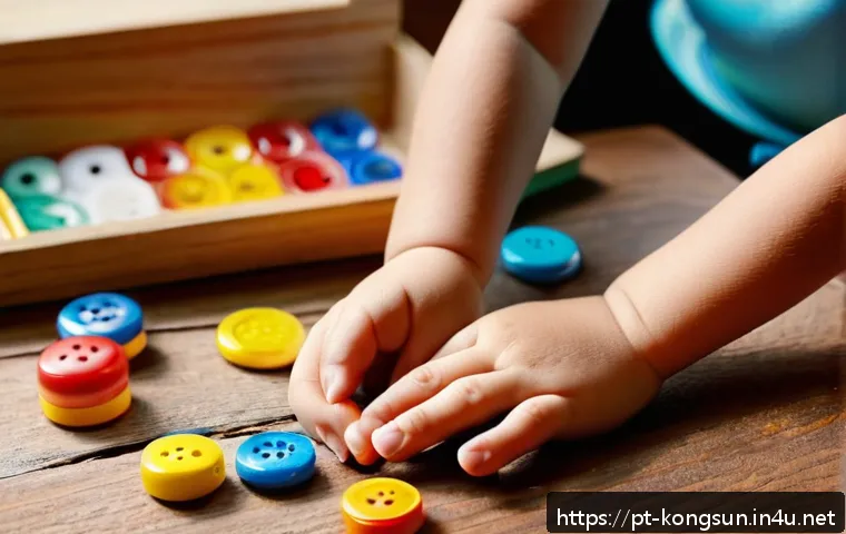 콩순이 완구 AS 정보 - A detailed close-up scene of a child&rsquo;s hands carefully inspecting a KongSuni toy with visible signs ...