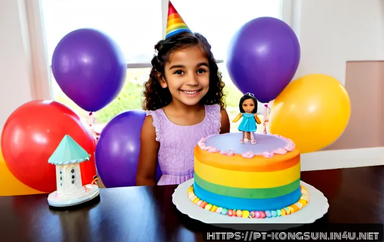 Home 17 콩순이 생일 파티 테마 - Photorealistic Brazilian children’s birthday party with a cheerful pastel doll-and-rainbow theme, a ...